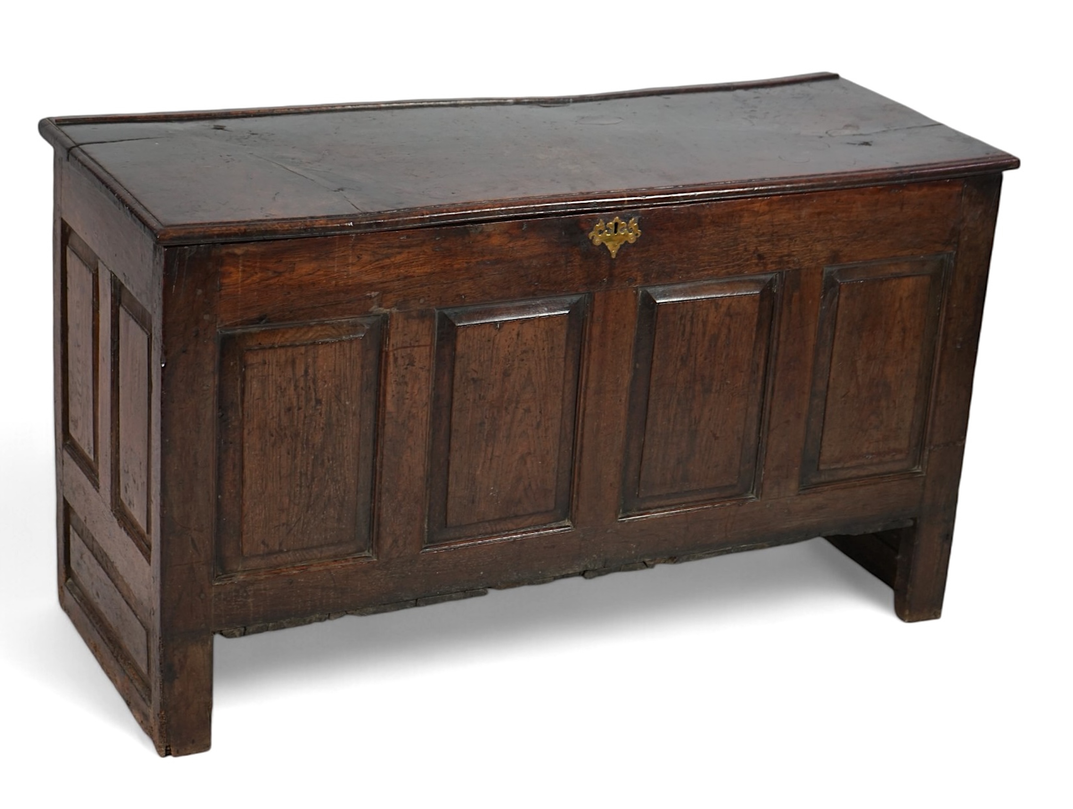 A 17th century panelled oak coffer